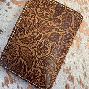 Handmade leather wallet with hair on hide inside